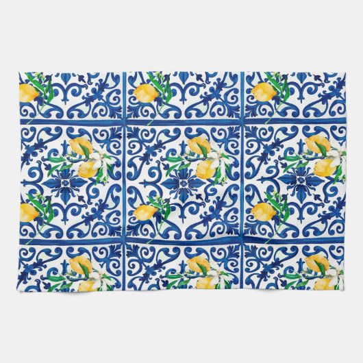 italienischer Stil, Mosaik, Blau, Zitrone, Geschirrtuch (Horizontal)