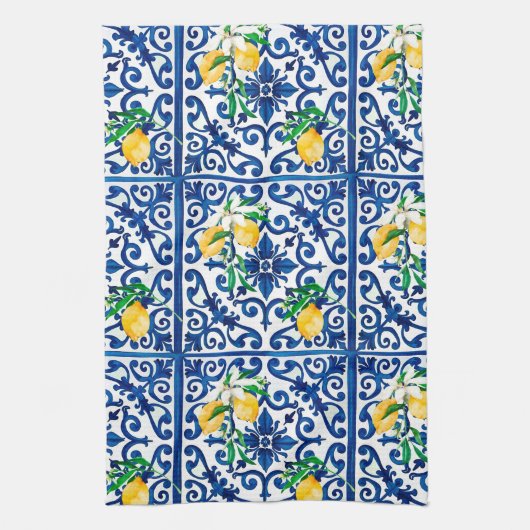 italienischer Stil, Mosaik, Blau, Zitrone, Geschirrtuch (Vertikal)