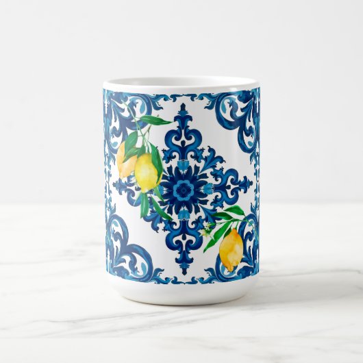 italienischer Stil, Mosaik, Blau, Zitrone, Kaffeetasse (Mittel)