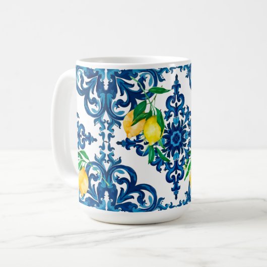 italienischer Stil, Mosaik, Blau, Zitrone, Kaffeetasse (Vorderseite Links)