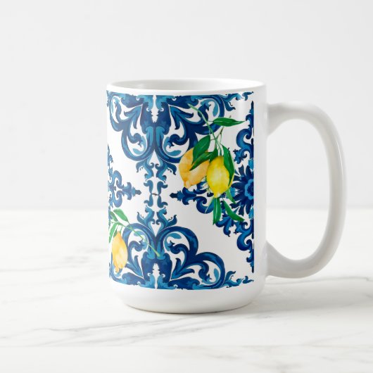 italienischer Stil, Mosaik, Blau, Zitrone, Kaffeetasse (Rechts)