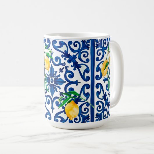 italienischer Stil, Mosaik, Blau, Zitrone, Kaffeetasse (VorderseiteRechts)