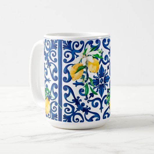 italienischer Stil, Mosaik, Blau, Zitrone, Kaffeetasse (Vorderseite Links)