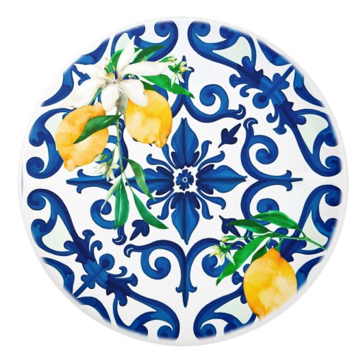 italienischer Stil, Mosaik, Blau, Zitrone, Keramikknauf (Vorderseite)