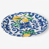 italienischer Stil, Mosaik, Blau, Zitrone, Pappteller (Schrägansicht)