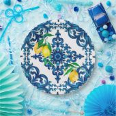 italienischer Stil, Mosaik, Blau, Zitrone, Pappteller (Party)