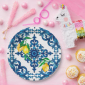 italienischer Stil, Mosaik, Blau, Zitrone, Pappteller (Party)