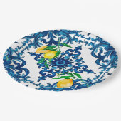 italienischer Stil, Mosaik, Blau, Zitrone, Pappteller (Schrägansicht)