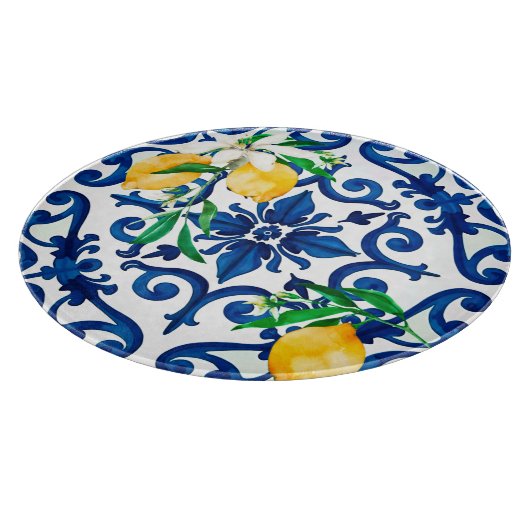 italienischer Stil, Mosaik, Blau, Zitrone, Schneidebrett (Ecke)