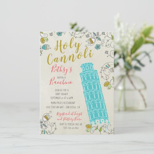 Italienischer Turm von Pisa Baby Shower Einladunge Einladung (Stehend Vorderseite)