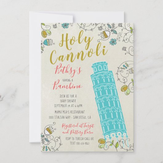 Italienischer Turm von Pisa Baby Shower Einladunge Einladung (Vorderseite)