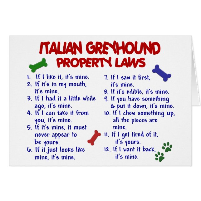 ITALIENISCHER WINDHUND Eigentums-Gesetze (Vorderseite (Horizontal))