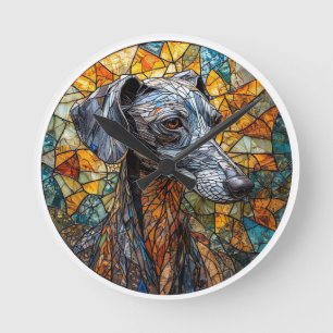 Italienischer Windhund Glasmalerei Kunst Runde Wanduhr
