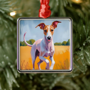 Italienischer Windhund   Hunde-Aquarellmalerei Ornament Aus Metall