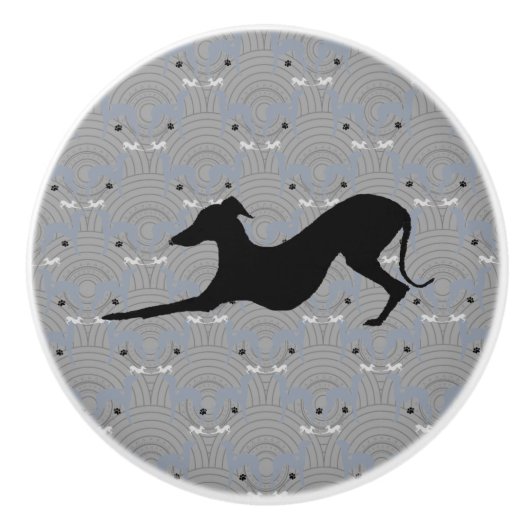 Italienischer Windhund-Hundekabinett-Griff-Zug Keramikknauf (Vorderseite)