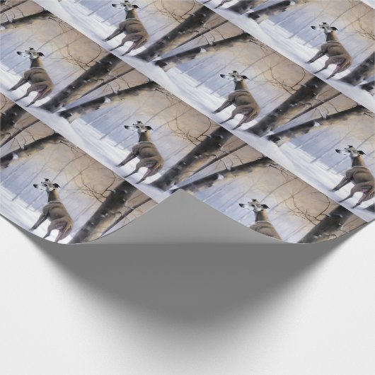 Italienischer Windhund lassen es Schnee Weihnachte Geschenkpapier (Ecke)