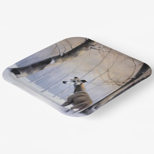 Italienischer Windhund lassen es Schnee Weihnachte Pappteller (Gewinkelt)