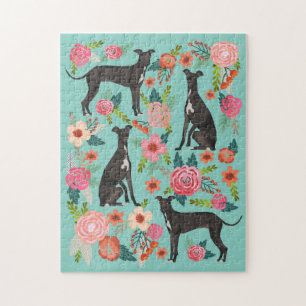 Italienischer Windhund mit Vintage-Blumen Puzzle