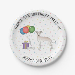 Italienischer Windhund-Welpe Geburtstag Cartoon Pappteller