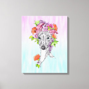 Italienischer Windhund Whippet Hund zeichnet Blume Leinwanddruck
