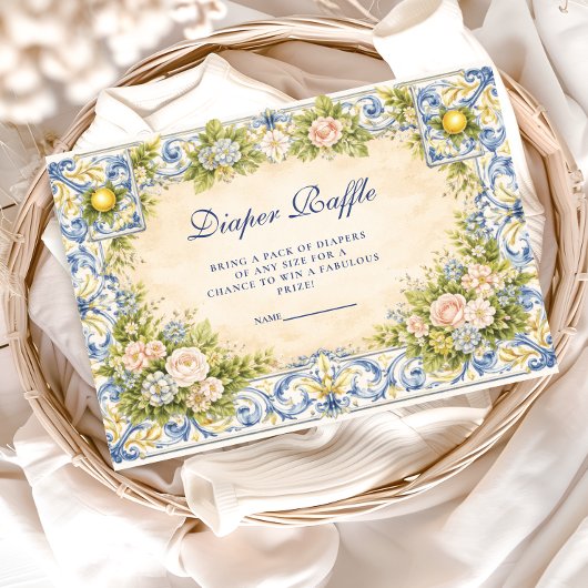 Italienischer Zitronen-Blumenrahmen-Diaper-Raffle Begleitkarte