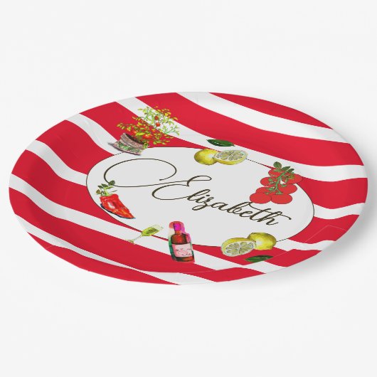 Italienischer Zitronenmeer Roter Streifen Pappteller (Schrägansicht)