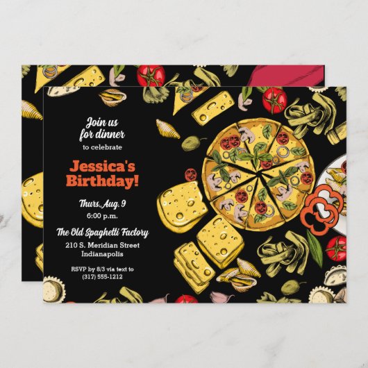 Italienisches Abendessen Geburtstag Einladung (Vorne/Hinten)