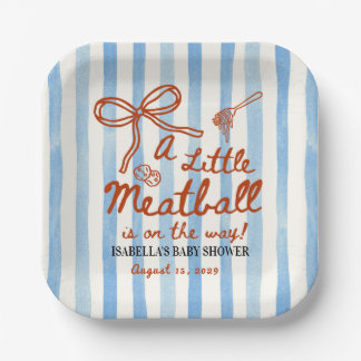 Italienisches Babyshower-Thema Blaue Streifen Pappteller