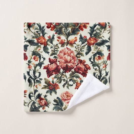 Italienisches Barock. Chic Blume und Blätter Badhandtuch Set (Waschlappen)