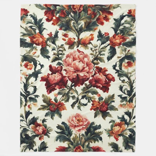 Italienisches Barock. Chic Blume und Blätter Fleecedecke (Vorderseite)