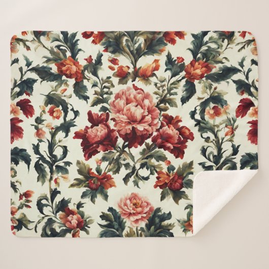 Italienisches Barock. Chic Blume und Blätter Sherpadecke (Vorderseite (Horizontal))