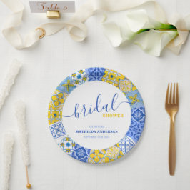 Italienisches blaues Gelb Tiles SommerBrautparty Pappteller