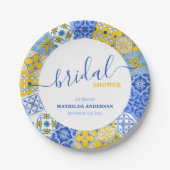 Italienisches blaues Gelb Tiles SommerBrautparty Pappteller (Vorderseite)