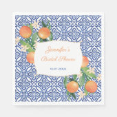 Italienisches blaues Tiles Sweet Orange Brautparty Serviette (Vorderseite)