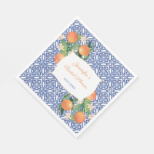 Italienisches blaues Tiles Sweet Orange Brautparty Serviette (Ecke)