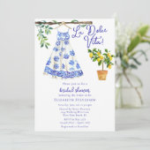 Italienisches Blue Dress La Dolce Vita Brautparty Einladung (Stehend Vorderseite)