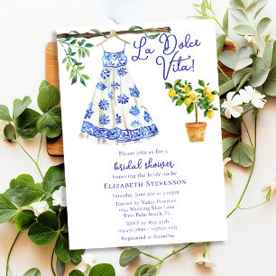 Italienisches Blue Dress La Dolce Vita Brautparty Einladung