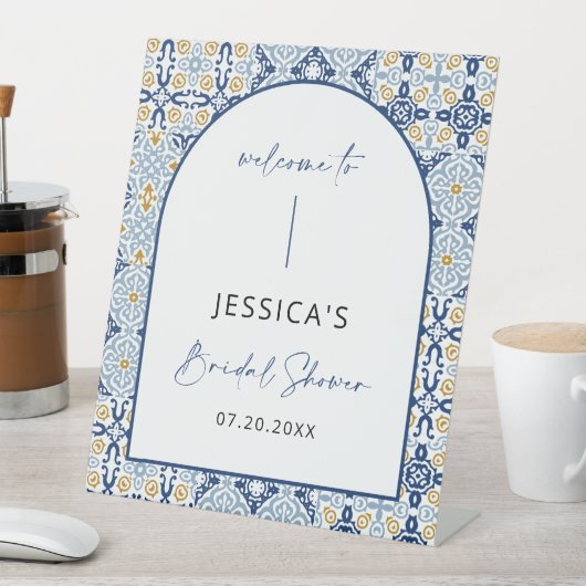 Italienisches Blue Tile Mediterranean Begrüßungsze Sockelschild (In Situ)