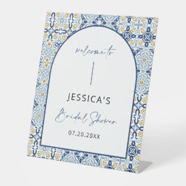 Italienisches Blue Tile Mediterranean Begrüßungsze Sockelschild