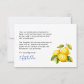 Italienisches Blue Tiles Lemon Summer Brautparty Dankeskarte (Rückseite)