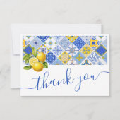 Italienisches Blue Tiles Lemon Summer Brautparty Dankeskarte (Vorderseite)