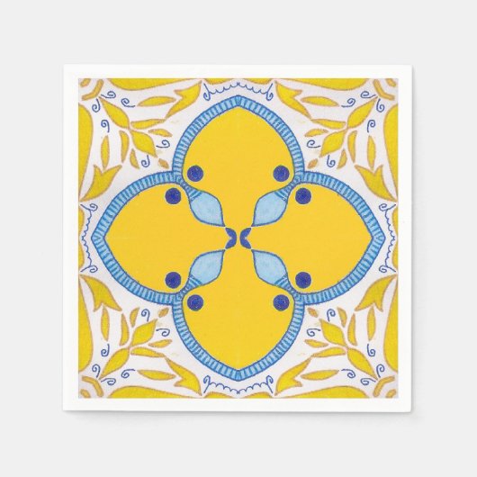 Italienisches Blue Yellow Tile Summer Brautparty Serviette (Vorderseite)