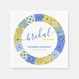 Italienisches Blue Yellow Tile Summer Brautparty Serviette