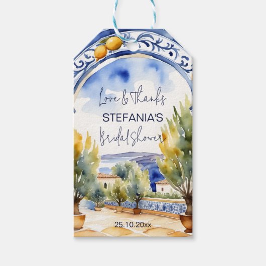 Italienisches Brautparty aus Blauzungenkacheln Geschenkanhänger (Vorderseite)