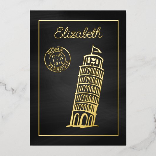 Italienisches Brautparty Black & Gold Chalkboard Folieneinladung (Vorderseite)