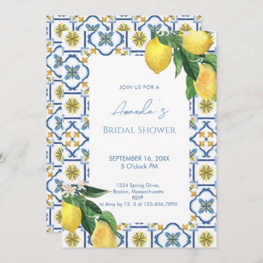Italienisches Brautparty Lemon Einladung (Vorne/Hinten)