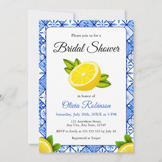 Italienisches Brautparty Tile Lemon Einladung (Vorderseite)
