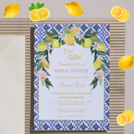 Italienisches Citrus Blue Tiles Summer Brautparty Einladung
