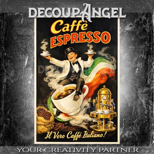 Italienisches Espresso-Kaffeeplakat Decoupage Seidenpapier
