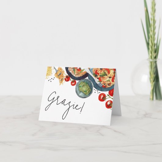 Italienisches Essen in Aquarellfarben. Dankeskarte (Vorderseite)
